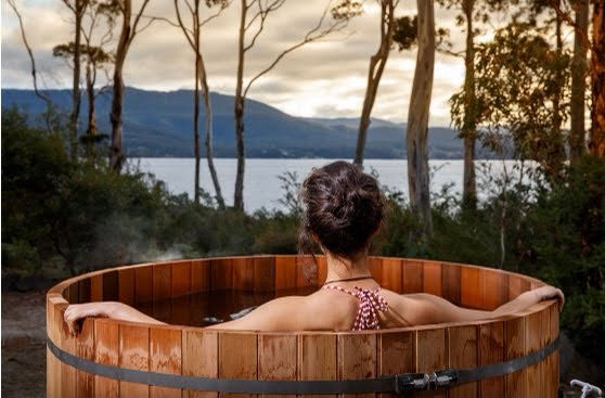 outdoor hot tub with a relaxing view