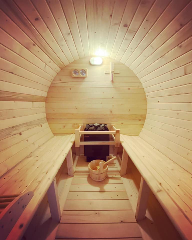 spruce barrel sauna interior