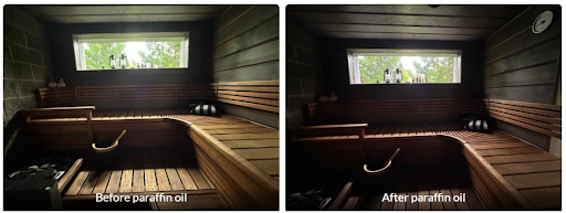 Before and After Sauna Paraffin Oil Wood Treatment