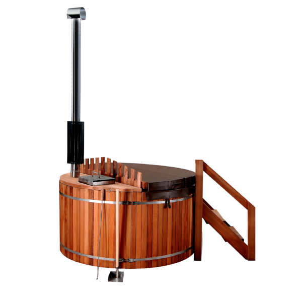 Outdoor Cedar or Thermowood Hot Tub With Internal Firewood Heater and Cover