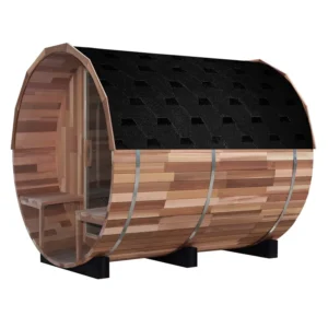 Outdoor/Indoor Western Red Cedar Barrel Sauna with Front Porch 4 Person