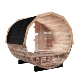 Outdoor/Indoor Western Red Cedar Barrel Sauna With Panoramic Glass 4 Person