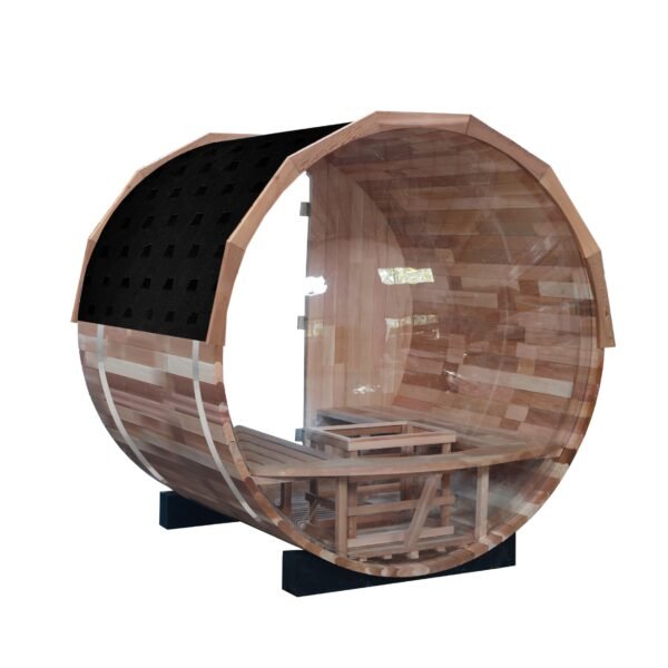 Outdoor/Indoor Western Red Cedar Barrel Sauna With Panoramic Glass 4 Person