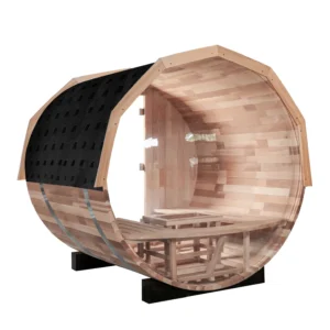 Outdoor/Indoor Western Red Cedar Barrel Sauna With Panoramic Glass 4 Person
