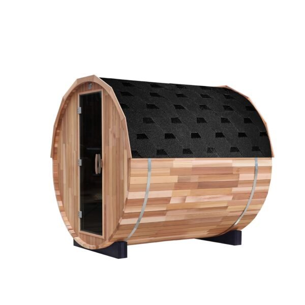 Outdoor/Indoor Western Red Cedar Barrel Sauna With Panoramic Glass 4 Person - Image 2