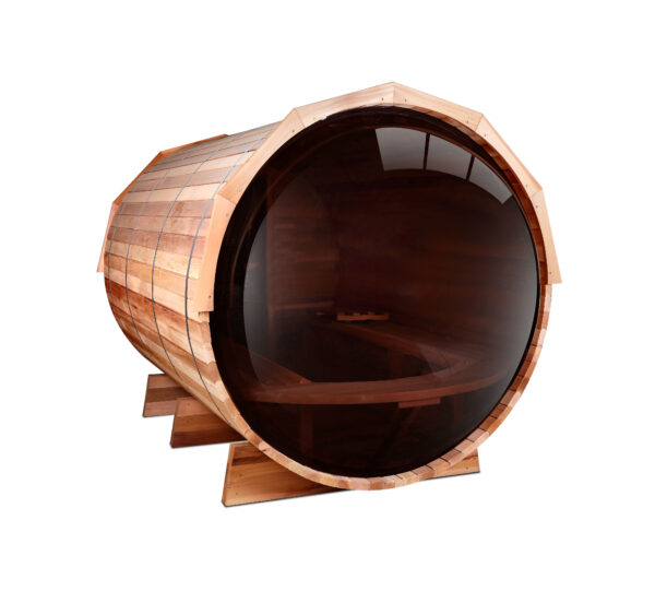 Outdoor/Indoor Western Red Cedar Barrel Sauna With Panoramic Glass 4 Person