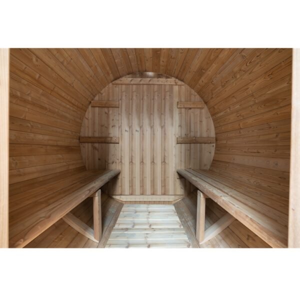 Outdoor Carbonised Spruce Barrel Sauna with Porch COVE (4 Person) - Image 5
