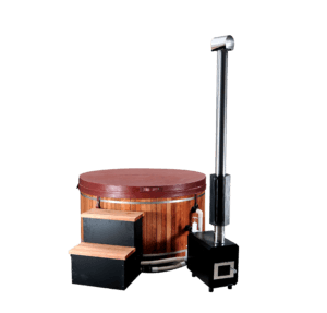 Outdoor Cedar Hot Tub With External Firewood Heater, Pump, Filtration System and Cover
