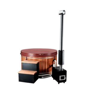 Outdoor Cedar Hot Tub With External Firewood Heater, Pump, Filtration System and Cover