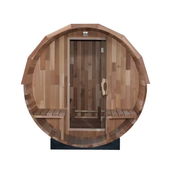 Outdoor/Indoor Western Red Cedar Barrel Sauna with Front Porch 4 Person - Image 5