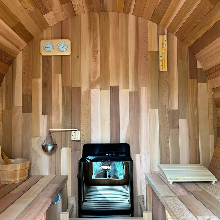 OutdoorIndoor Western Red Cedar Barrel Sauna with Front Porch 4 Person
