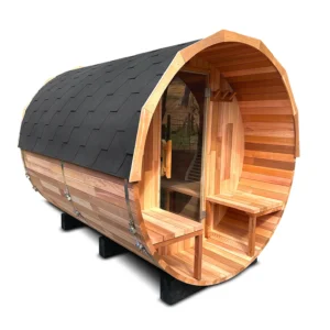 OutdoorIndoor Western Red Cedar Barrel Sauna with Front Porch 4 Person