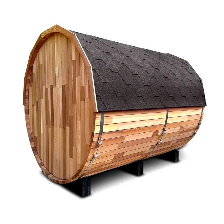 OutdoorIndoor Western Red Cedar Barrel Sauna with Front Porch 4 Person