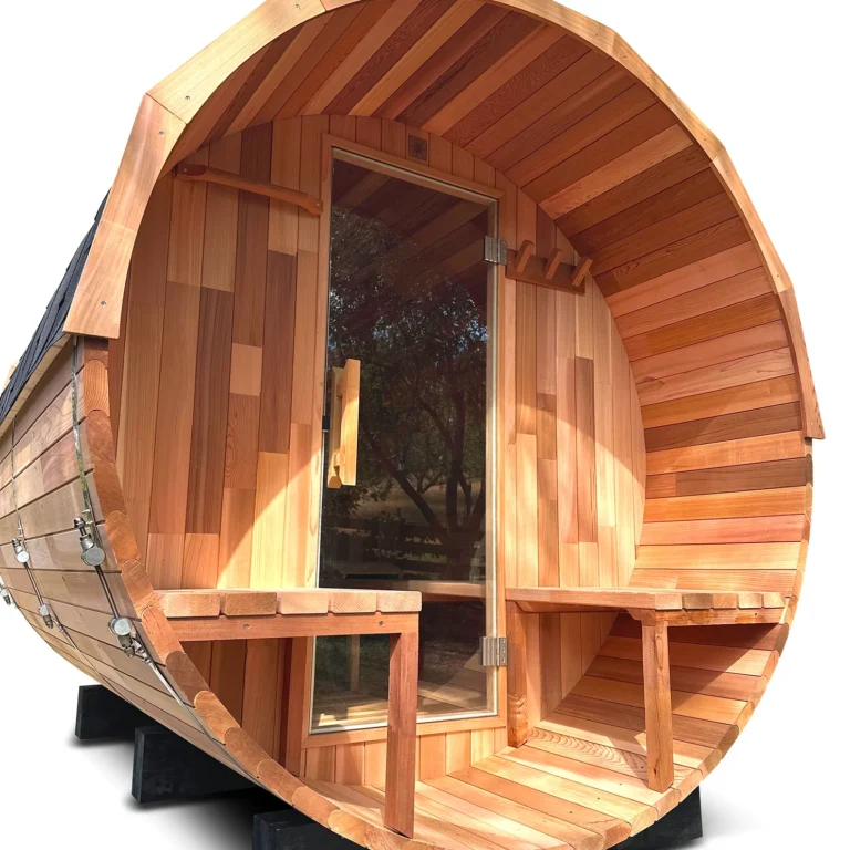 OutdoorIndoor Western Red Cedar Barrel Sauna with Front Porch 4 Person
