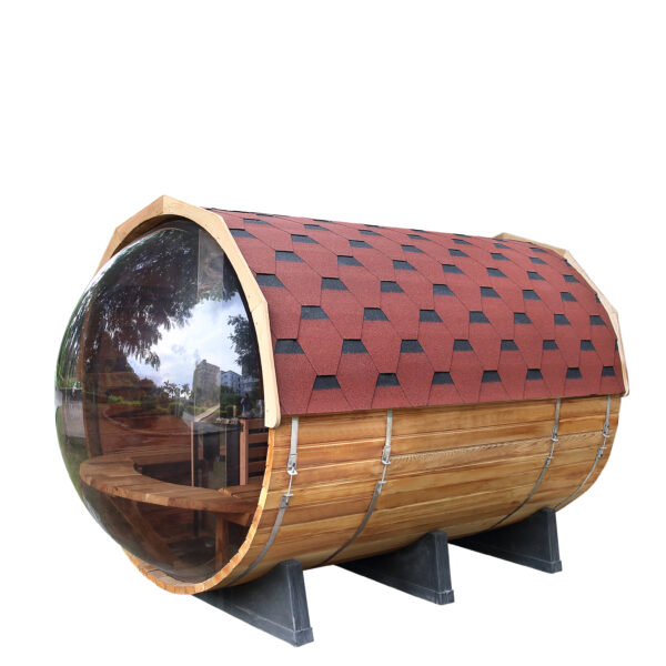 Outdoor/Indoor Western Red Cedar Barrel Sauna With Panoramic Glass 4 Person