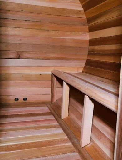 Two Opposite Facing Slat Benches western red cedar barrel sauna interior
