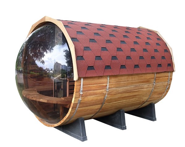 Western Red Cedar Barrel Sauna with Panoramic Glass