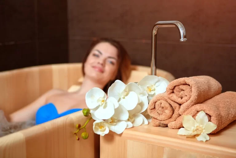 woman enjoying japanese tub bath