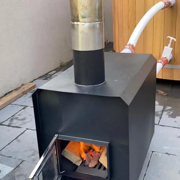 Outdoor Cedar or Thermowood Hot Tub With External Firewood Heater and Cover