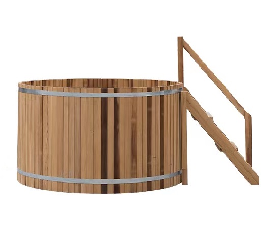 Outdoor Cedar or Thermowood Hot Tub With External Firewood Heater and Cover