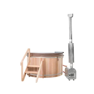 Outdoor Cedar or Thermowood Hot Tub With External Firewood Heater and Cover