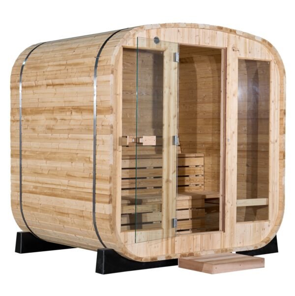Outdoor/Indoor Carbonised Spruce Square Barrel Sauna 4-8 Person