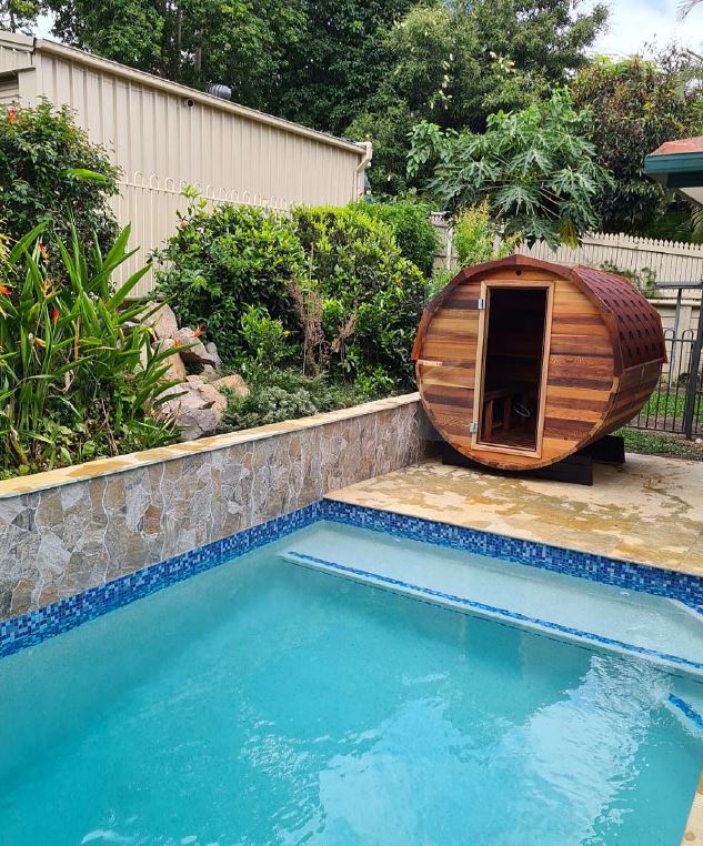 barrel sauna near pool