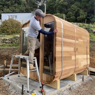 Assemble Your Own Square Barrel Sauna with Firewood Heater