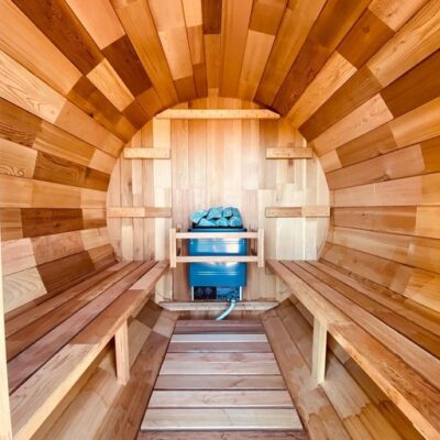 Cedar barrel sauna with electric heater