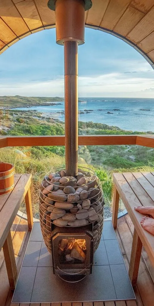 wood fired sauna heater with stones