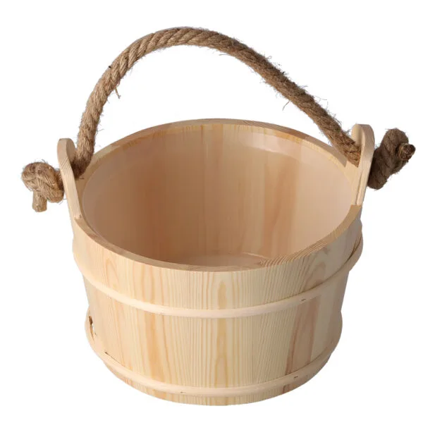 Spruce Bucket + Ladle on Rope Set for Sauna Banya