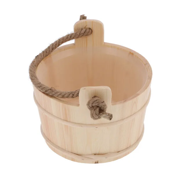 Spruce Bucket + Ladle on Rope Set for Sauna Banya
