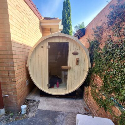 Backyard with Barrel Sauna Benefits