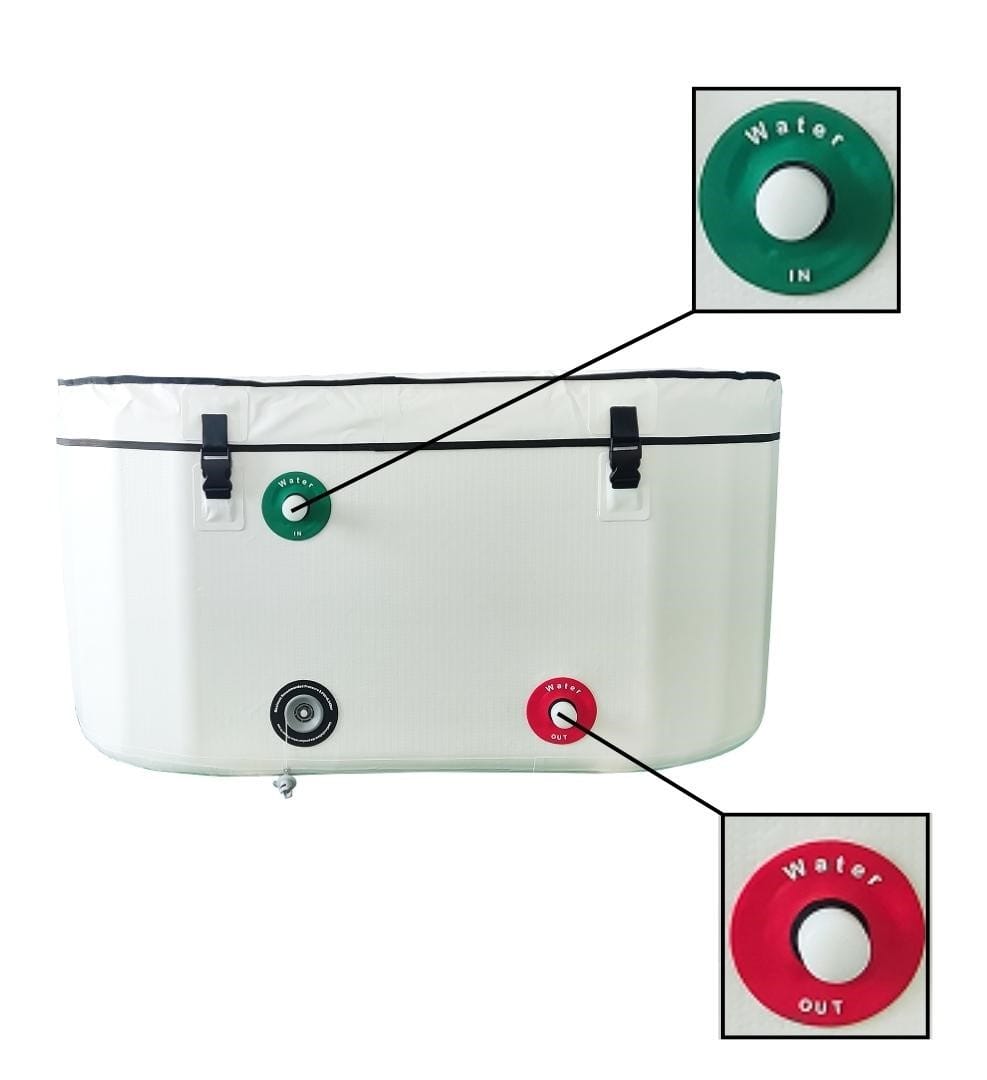 inlet and outlet valves of inflatable cold plunge-tub