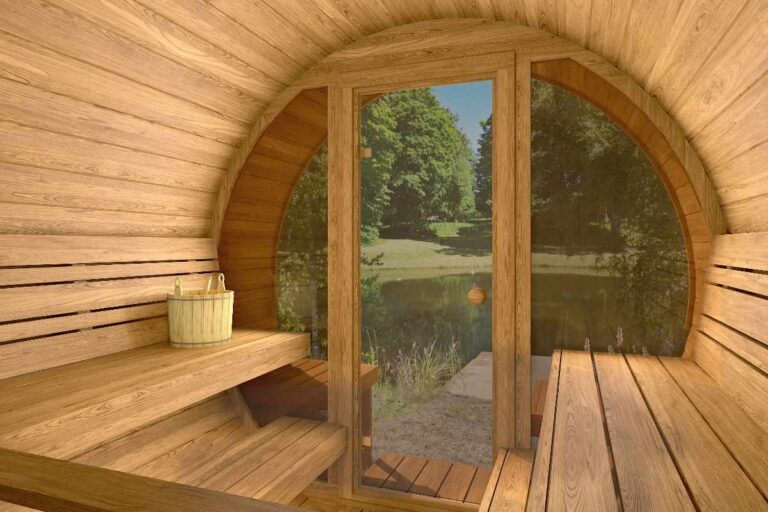 spruce barrel sauna interior