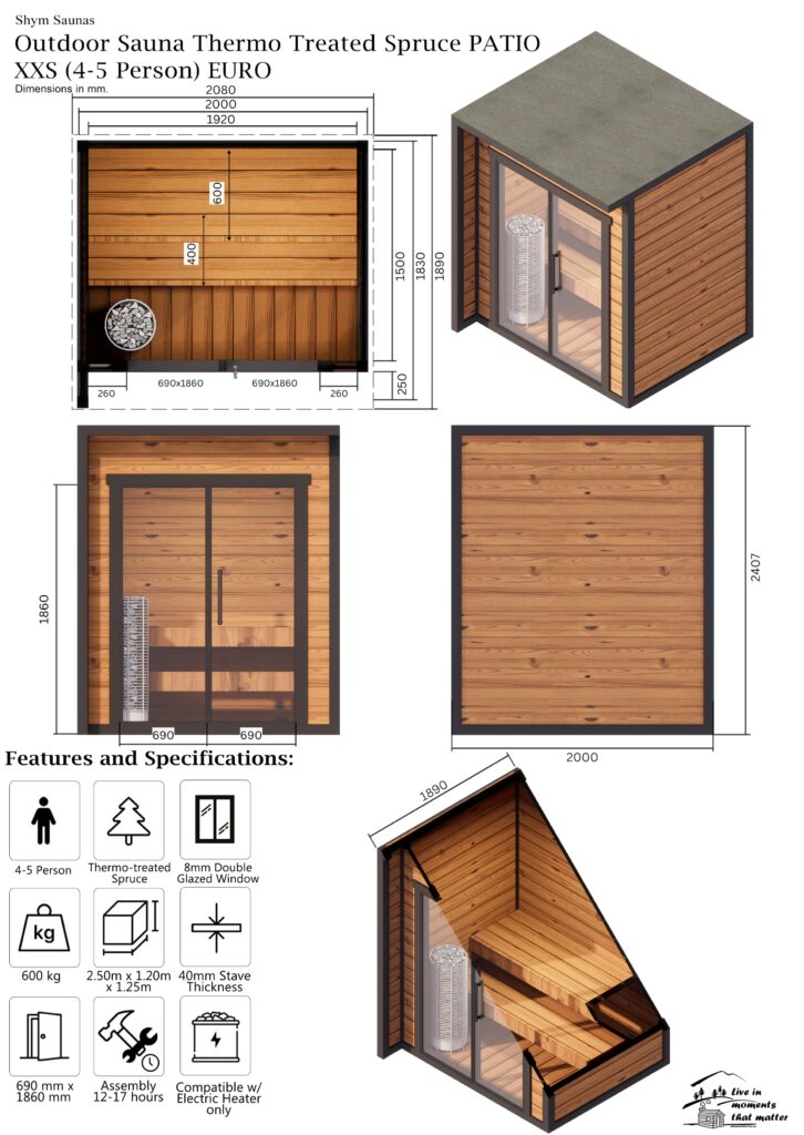 Outdoor Spruce CUBE Log Sauna (4 10 Person) Shym Saunas
