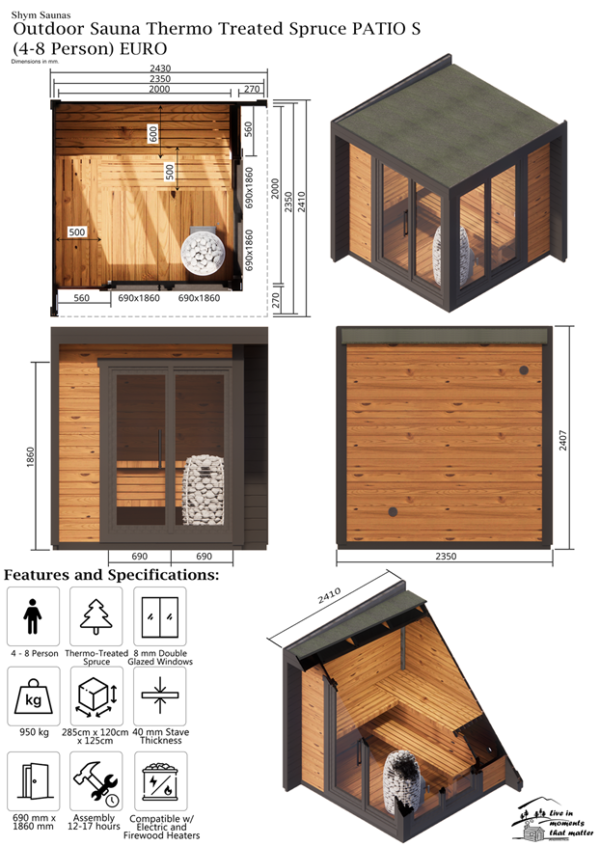 Outdoor Sauna Thermo Treated Spruce PATIO S (4 - 8 Person) MADE IN EUROPE - Image 3