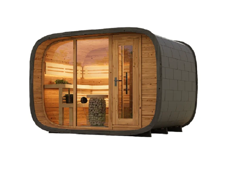Outdoor Sauna Thermo Treated Spruce SERENITY ROUND CUBE DOUBLE (3 - 7 Person) MADE IN EUROPE