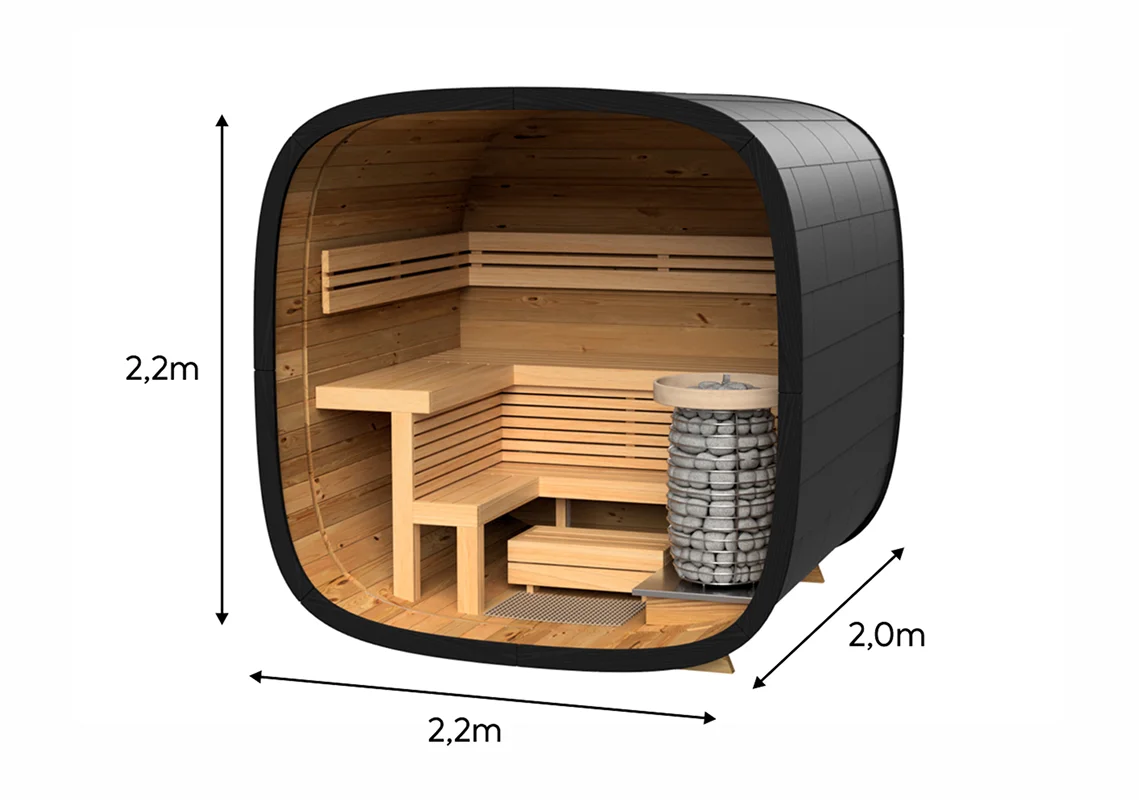 Leil® SERENITY ROUND CUBE MINI (3 - 7 Person) MADE IN EUROPE Outdoor Sauna Termowood - Image 6