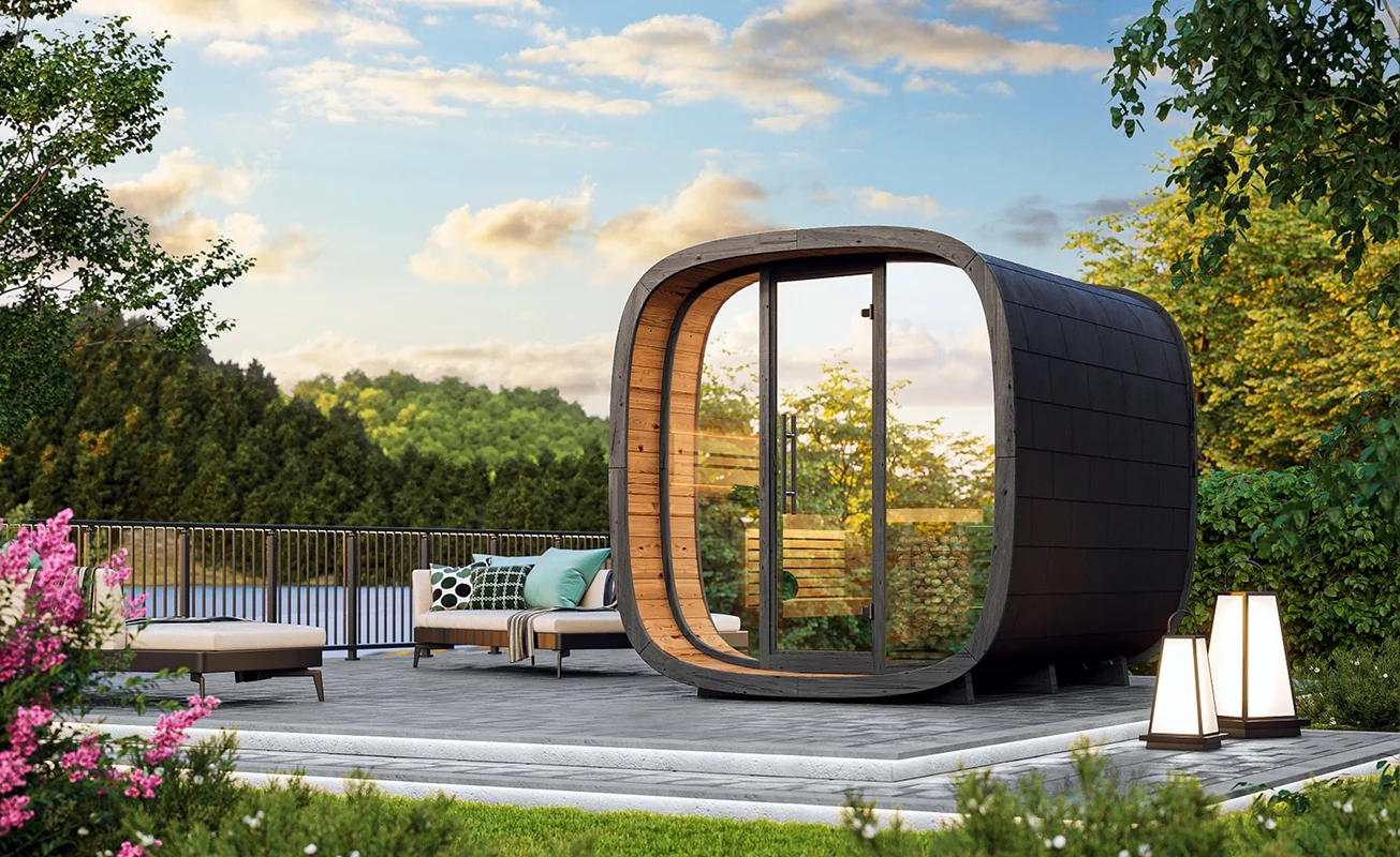 Leil® SERENITY ROUND CUBE MINI (3 - 7 Person) MADE IN EUROPE Outdoor Sauna Termowood - Image 7