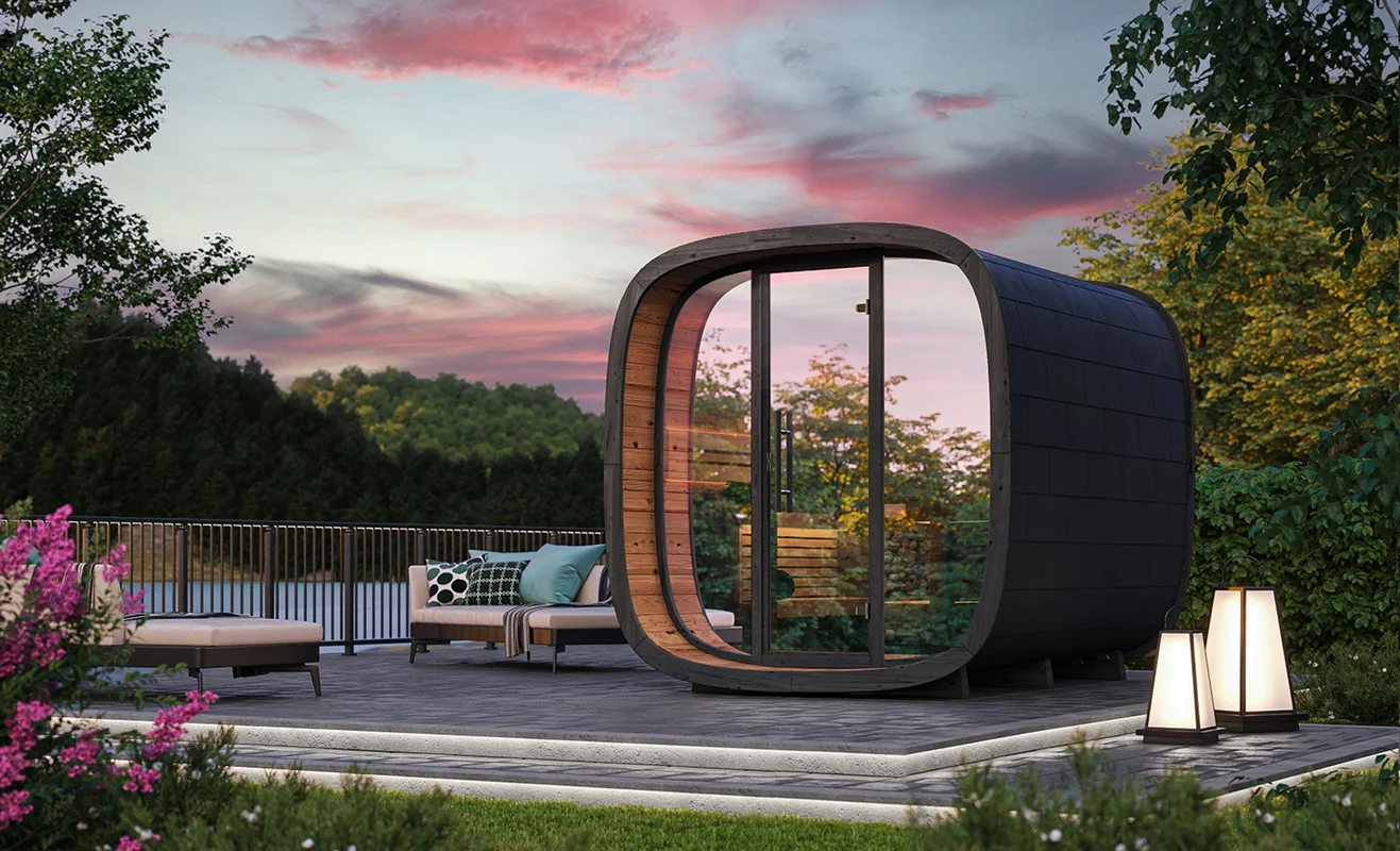 Leil® SERENITY ROUND CUBE MINI (3 - 7 Person) MADE IN EUROPE Outdoor Sauna Termowood - Image 8