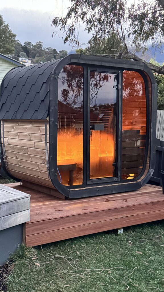 outdoor spruce sauna in Hobart Tasmania