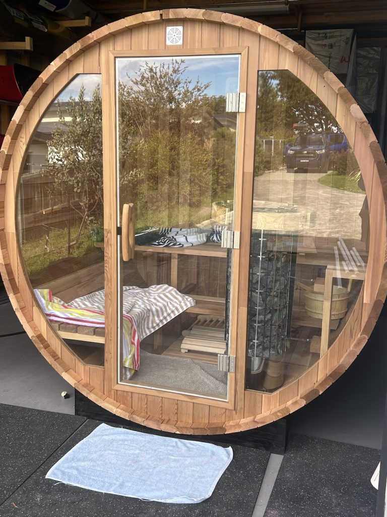 Outdoor barrel sauna installed in Blackmans Bay TAS