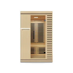Aura Infrared Sauna 2 Person Standard in Canadian hemlock, front view on white background