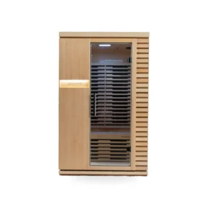 Aura Infrared Sauna 2 Person Premium with grey tinted glass door, front view