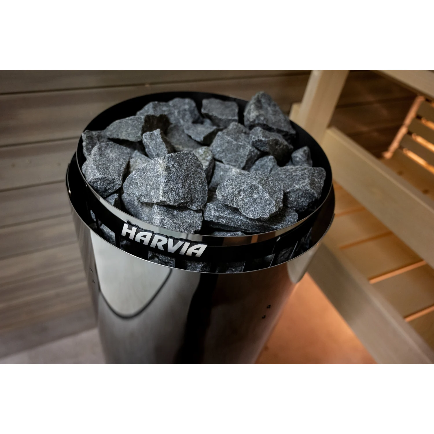Close up of the Harvia Cilindro PC70E stone basket