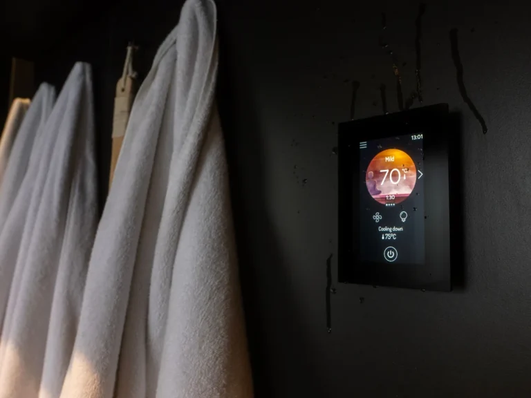 Close up of the 4.3 inch glass touchscreen on the Harvia Fenix FX001XW