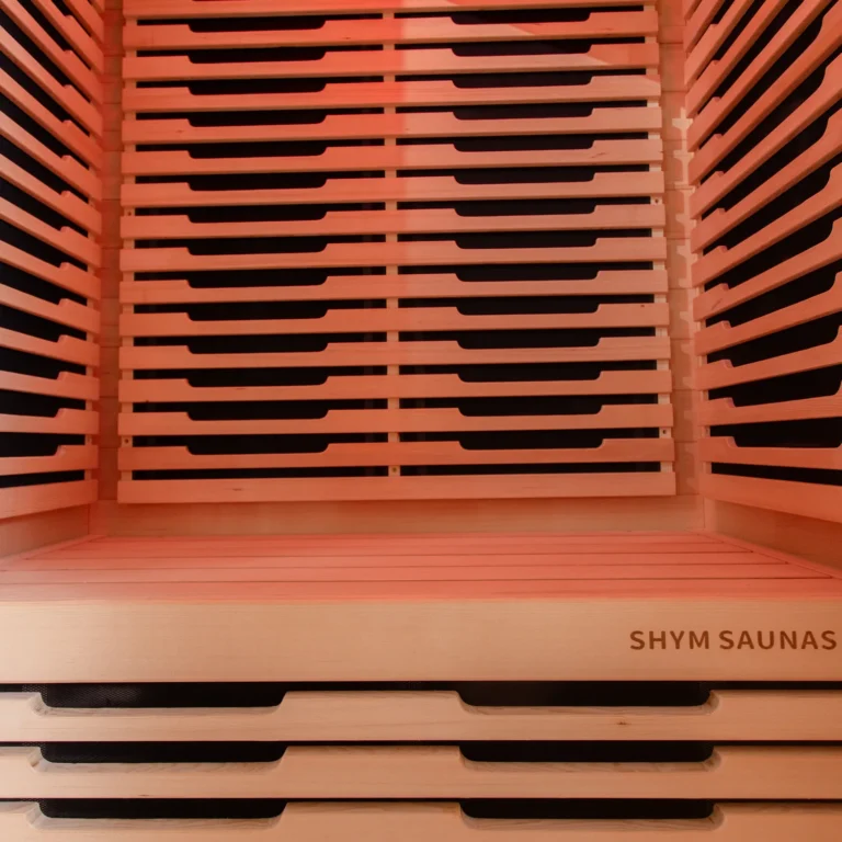 Close-up of the carbon far-infrared heater panels in the Aura Infrared Sauna
