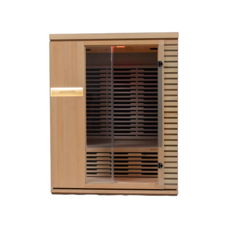 Aura Infrared Sauna 3 Person Premium with grey tinted glass door, front view