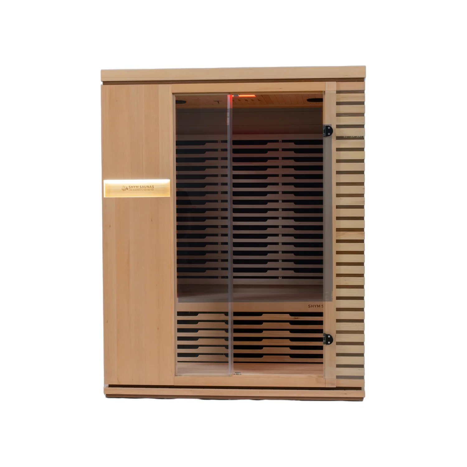 Aura Infrared Sauna 3 Person Premium with grey tinted glass door, front view